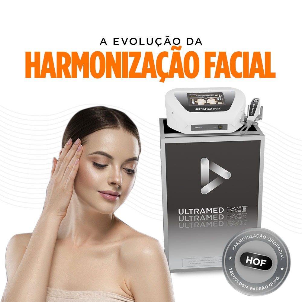 Imagem de uma mulher após fazer harmonização facial com aparelho Ultramed.