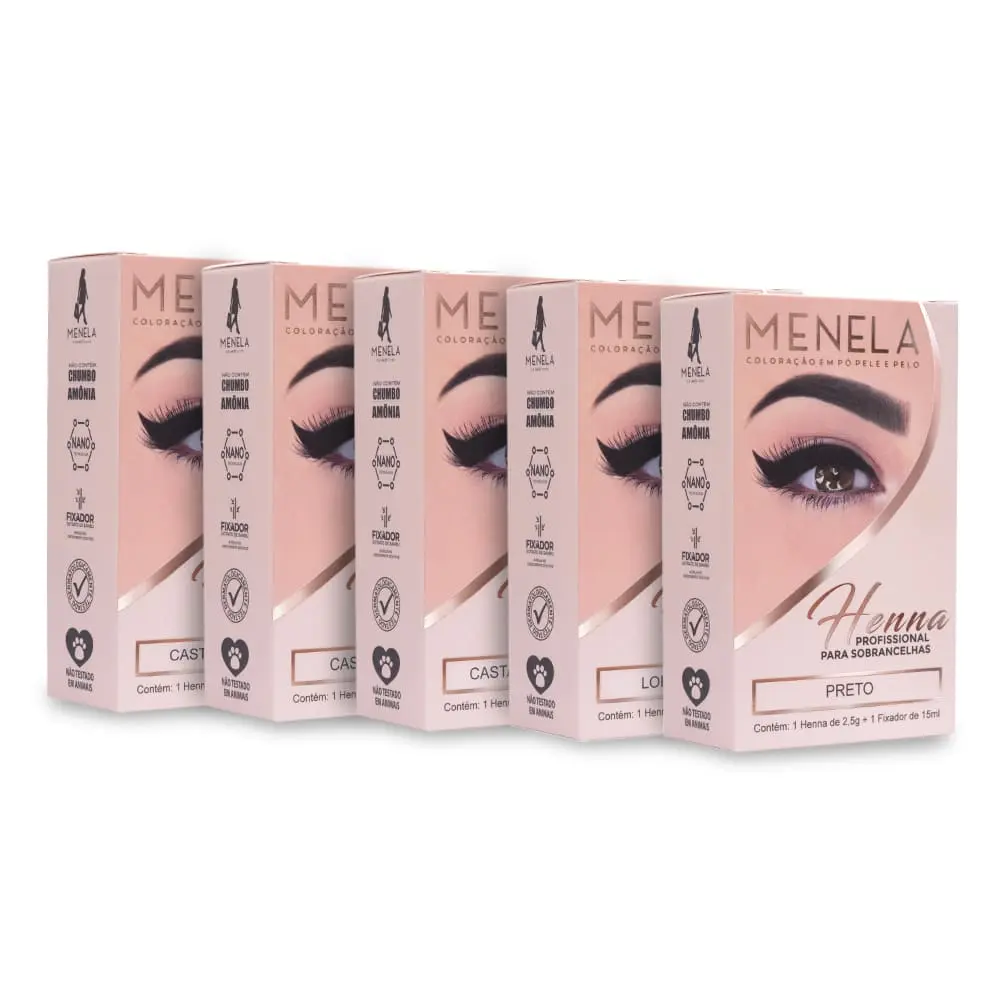  Combo 05 Cores Com Fixador Henna Profissional Menela Cosméticos 2,5 Gr