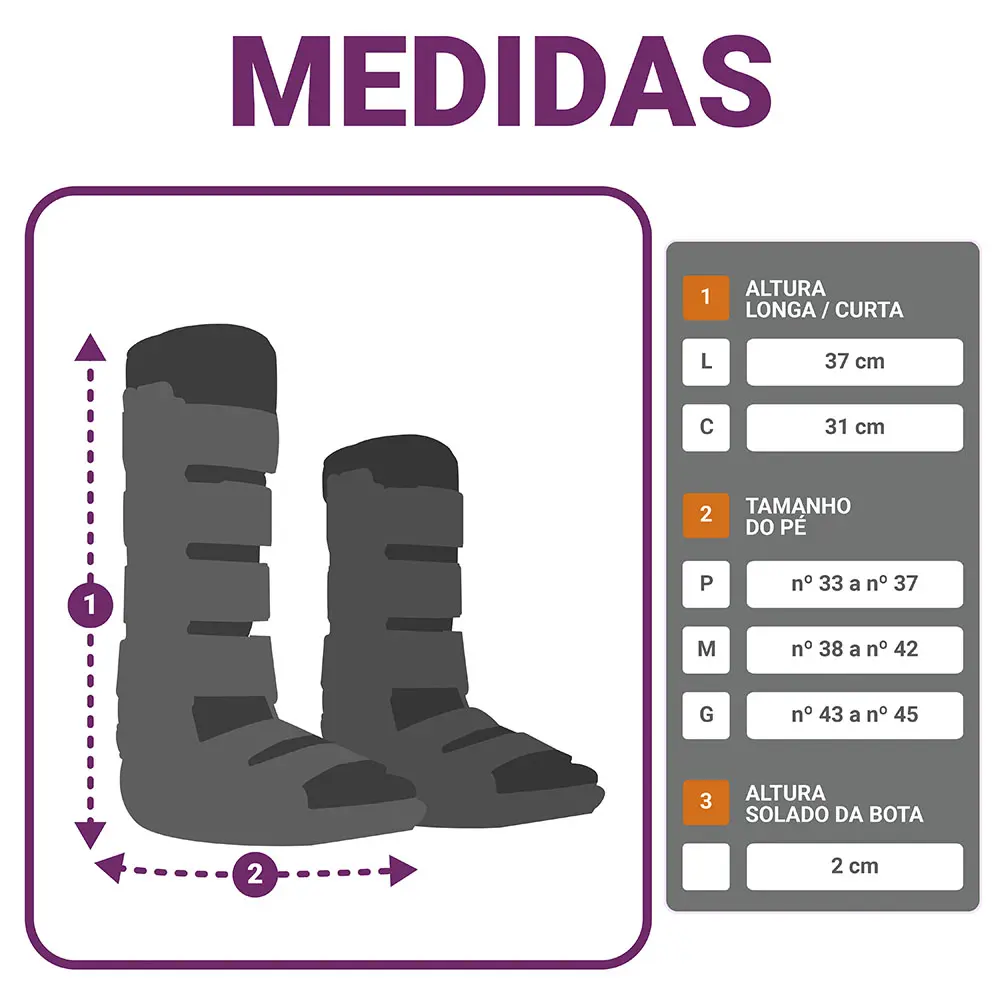 Imagem das medidas da bota Pneumática