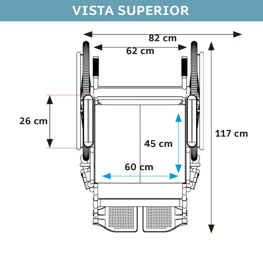 Medidas da cadeira D500 vista superior