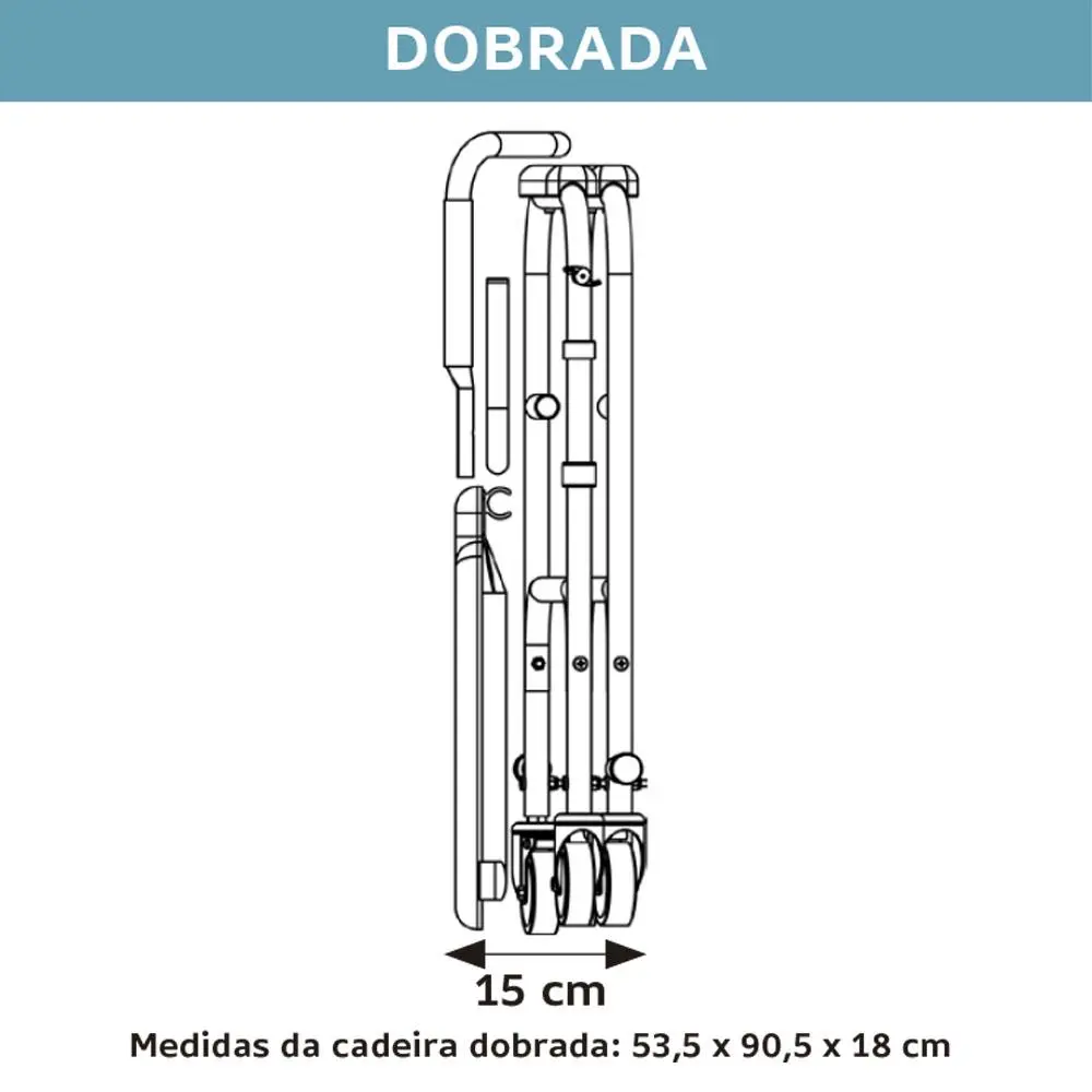 Dimensões da cadeira D30 vista dobrada