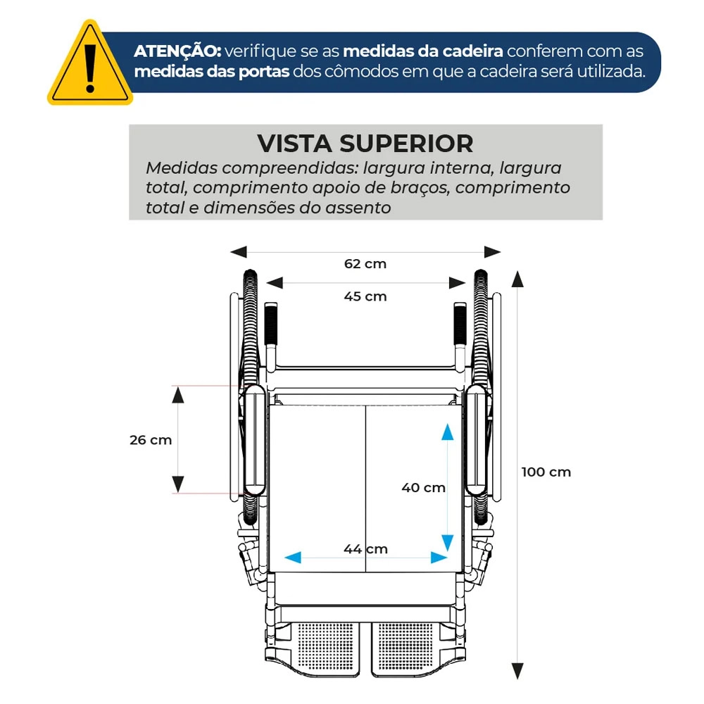 Cadeira de Rodas Modelo D100 Dobrável Resistente Até 100kg - Dellamed